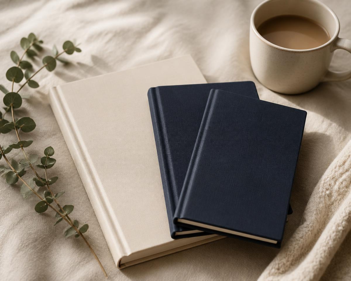 Still Standing and its two companion journals arranged on a warm neutral surface in natural light